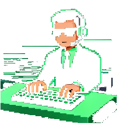 Pixel-art agent typing at a terminal — the engineer